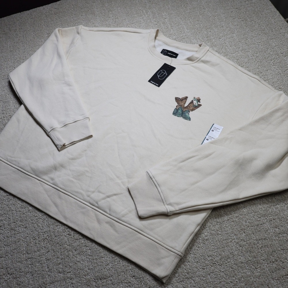 Original Use Cream Dilly Dally Frog Cowboy Boots Graphic Sweatshirt Mens Medium
